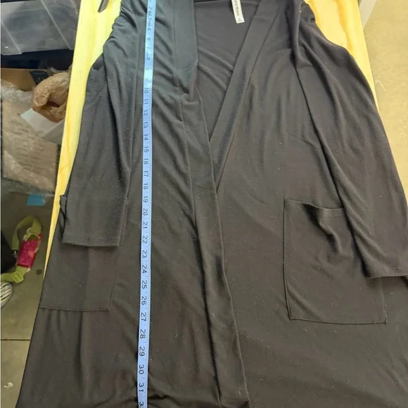 Zenana Premium Black Open Front Cardigan Womens Medium Duster Pocket - Picture 2 of 7